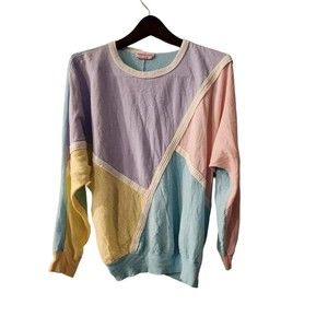 Vintage Young Stuff Sweater Size Small Women's Color Block Long Sleeve Crew Neck